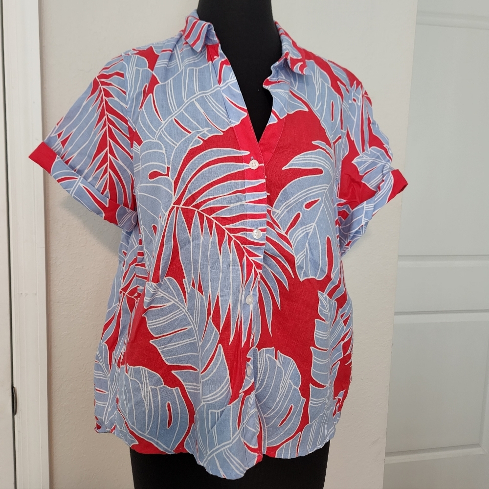 Tommy Bahama Red and Light Blue Tropical Button-Front Shirt